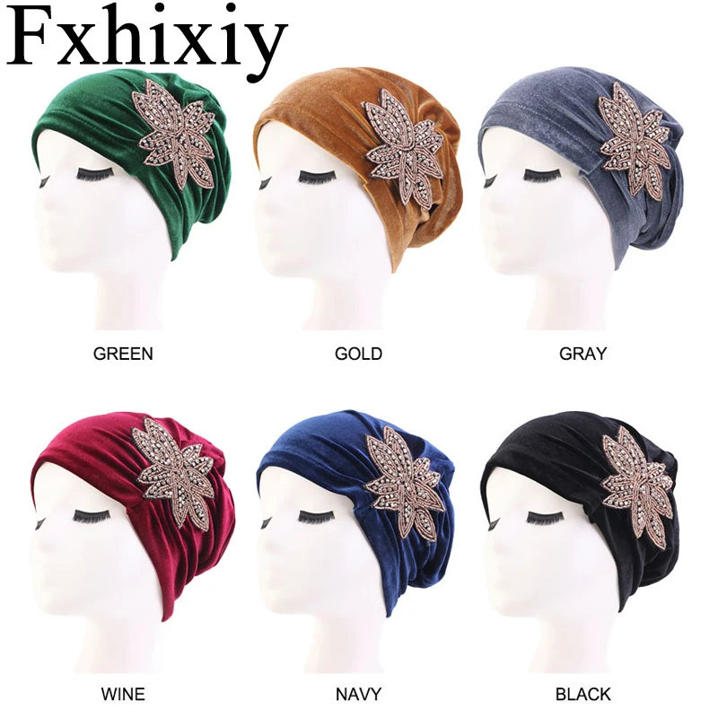 

Muslim Women Warm Velvet Print Flower Turban Hat Cancer Chemotherapy Chemo Caps Head Wrap Headwear Hair Cover