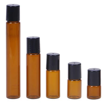 

5pcs/Pack 1ml 2ml 3ml 5ml 10ml Amber Glass Roll On Roller Vials Brown Essential Oil Bottle Sample Test Bottle With Metal Ball