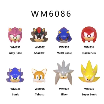 

8 pcs Amy Rose Shadow Nakkurusu Teirusu Silver metal sonic Pumping Bricks Building Blocks Toys For Children