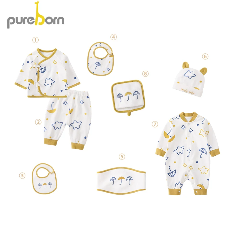 Комплект одежды для новорожденных Pureborn 8 шт. весенний хлопковый комбинезон с