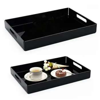

High Quality Acrylic Storage Tray Black Rectangular Fruit Plate Home Kitchen Bowls And Cups Food Tray Coffee Snack Dessert Beve