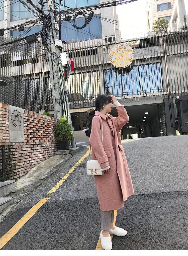 [EWQ] осенне-зимняя новая теплая верхняя одежда из кашемира с длинными рукавами шерстяное пальто с отложным воротником в Корейском стиле QL31111