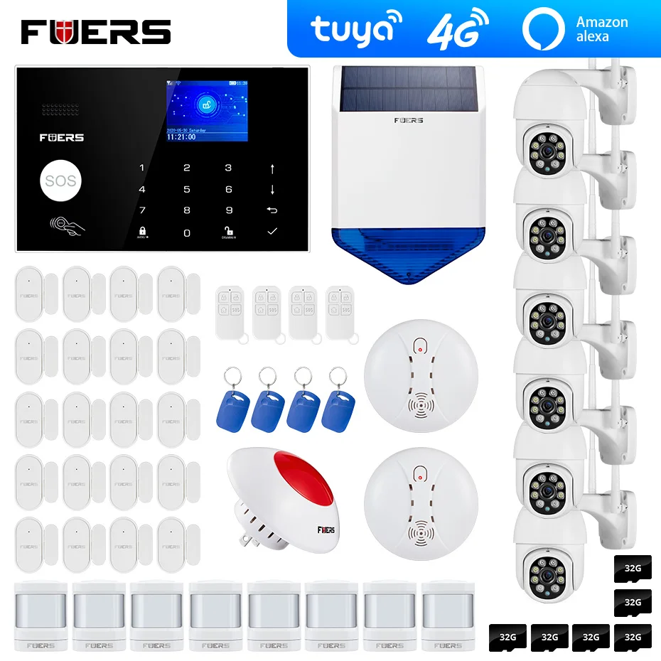 4G Tuya Alexa Wi Fi GSM сигнализация охранной сигнализации 2MP открытый Камера умная