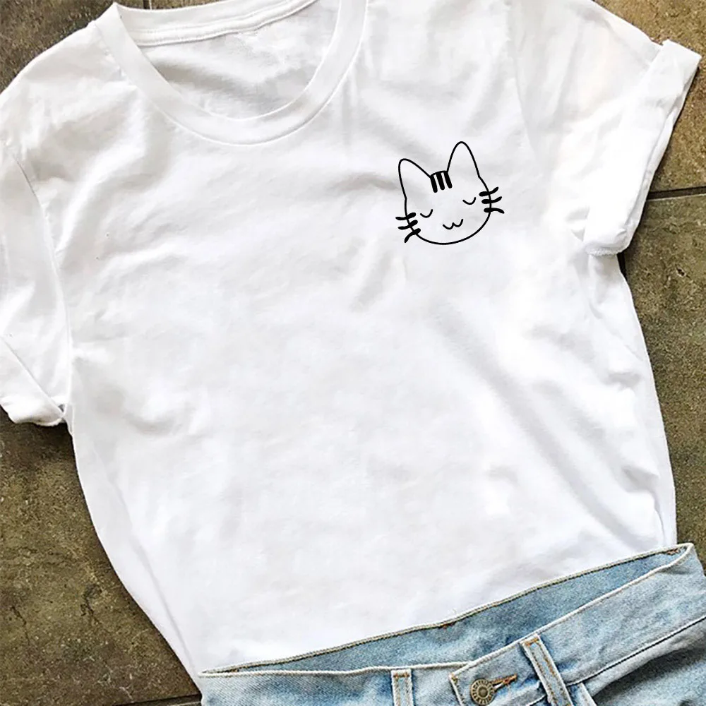 

2QIMU women Tshirt 2019 funny printd cat casual 0-neck short sleeved fashion style Europes wind hot women in summer t-shirt