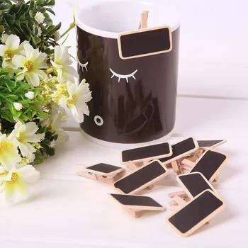 

10pcs Mini Clip On Blackboard Words Message Blackboard Decor Wooden Chalkboard Shaped Clip For Wedding Party Size:4cm*2cm*0.2cm