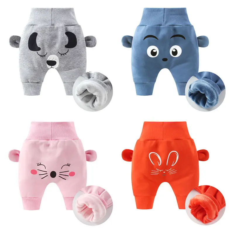 Baby Cute Pants Boys Girl Cartoon High Waist Protection Belly Children Toddler Spring Autumn Winter Newborn Warm Velvet Trousers