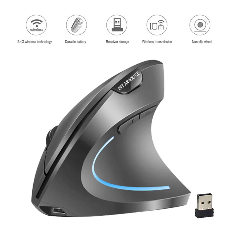2400DPI Vertical Wireless Mouse 2.4GHz USB Rechargeable Gaming Mouse for Macbook/Dell/Lenovo PC Laptop Mouse Gamer Office