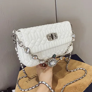 

Luxury Crossbody Bag for Women Diamond Pattern PU Leather Ladies Handbag Solid Color Beaded Top Handle Female Fashion Small Bag