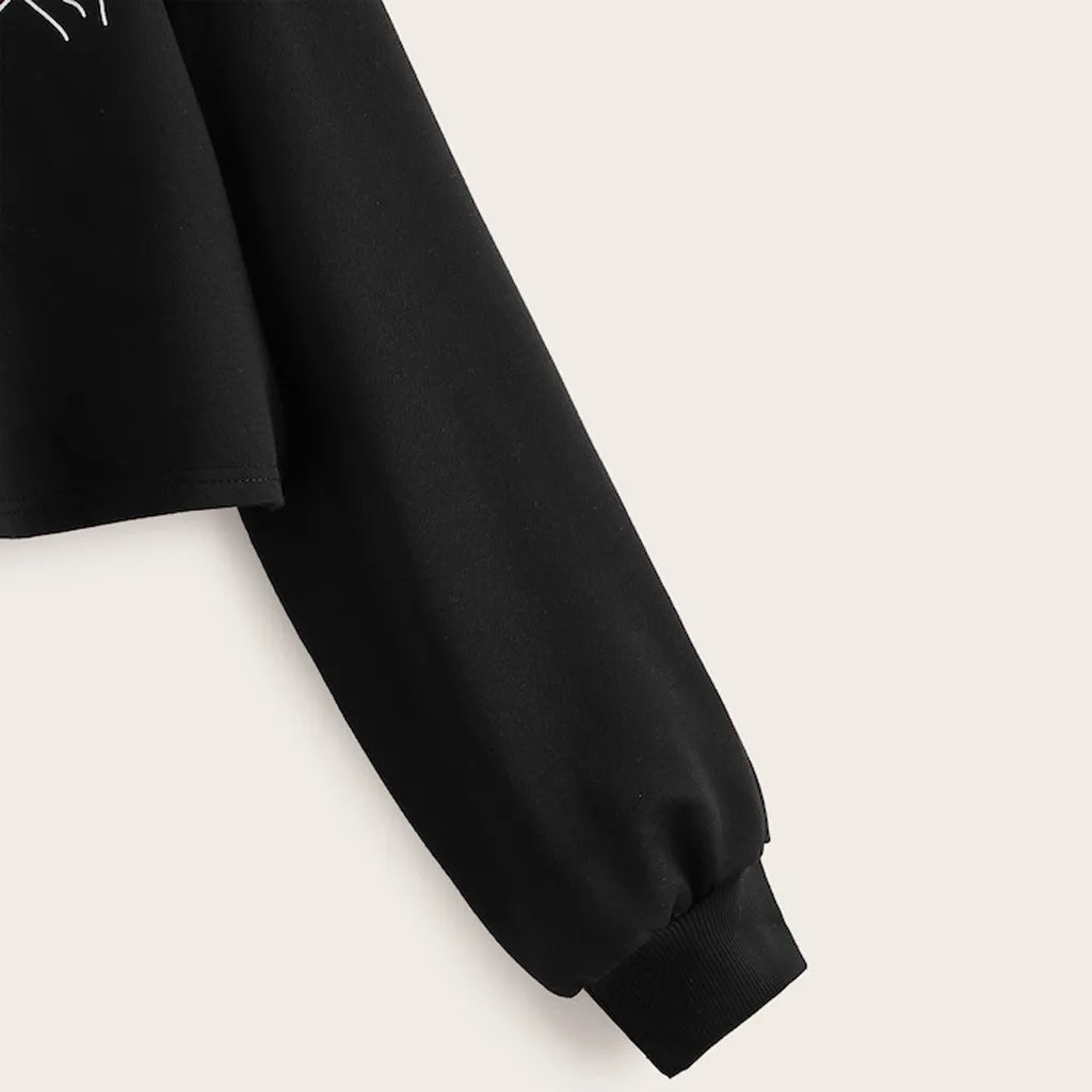 Crop Top Women Print Tops Streetwear Hip-hop Sweatshirt Long Sleeve Female Kawaii Roupas O-Neck Solid Sudadera Mujer Moletom