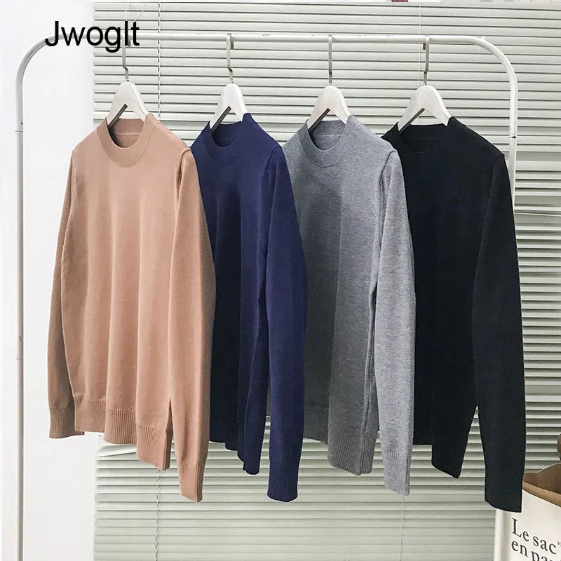 

Sweaters Men Round Collar Solid Colors Soft Warm All-Match Daily Knitting Korean Style Clothing Mens Simple Pull Sweater