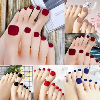 

24PCS/SET Artificial Toe Nails Matte Colorful Beauty False Toenail Nails Fashion Lady Nail Art Tips For Foot JJP008