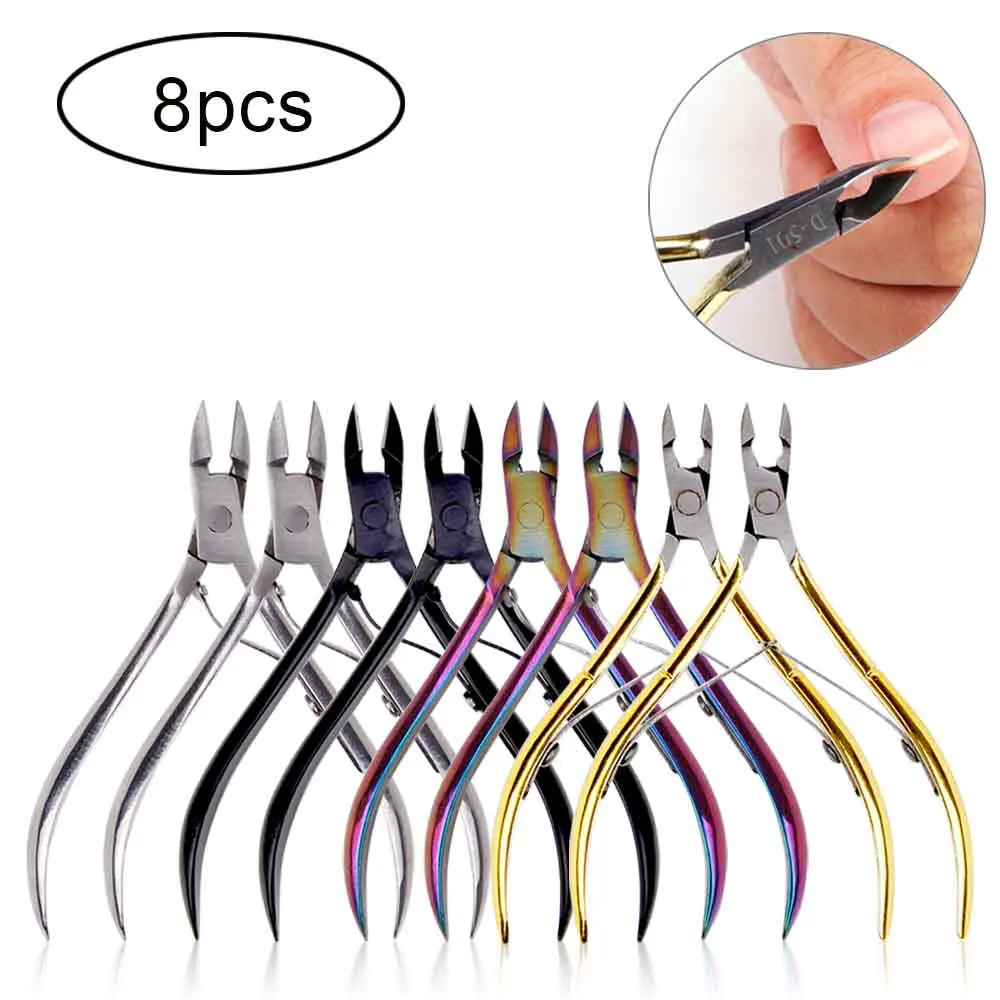 8pcs Mix Color 4/8/10 шт из нержавеющей стали c радужным щипцы для кутикулы Пинцет Машинка для удаления омертвевшей кожи плоскогубцы-ножницы для ногтей, маникюр, инструмент для маникюра - Цвет: 8pcs Mix Color
