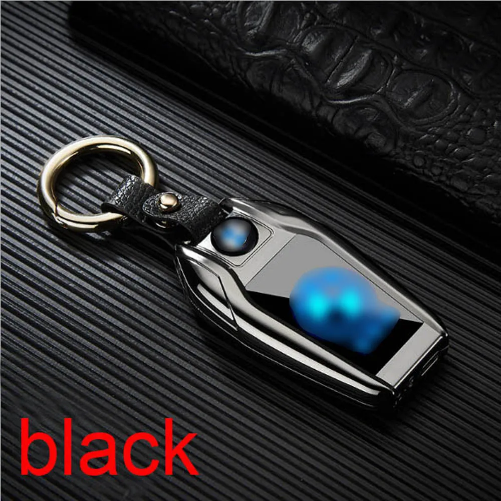 black USB Зажигалка светодиодный экран Ключ Пряжка - Цвет: black