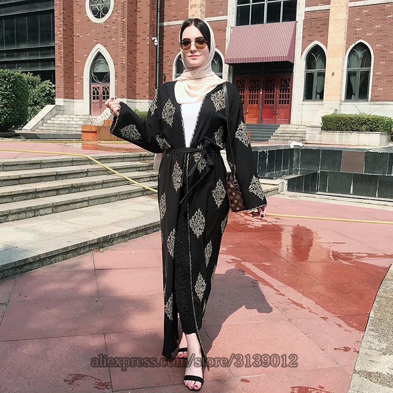 Халат Дубай открытый черный абайя кимоно мусульманский хиджаб платье кафтан абайя s ислам одежда для женщин пальто Caftan Kleding Djellaba Omani