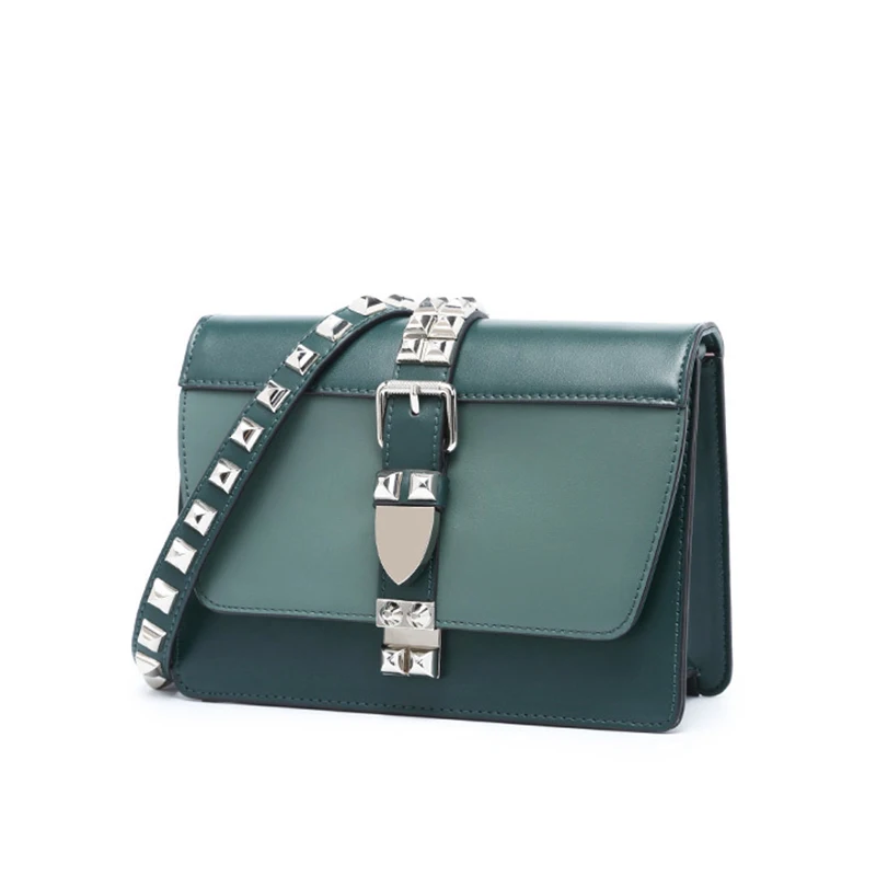 TangDe Rockstuds Glam два съемных ремешка Женщина Кроссбоди кошелек Мода Handbg - Цвет: Зеленый