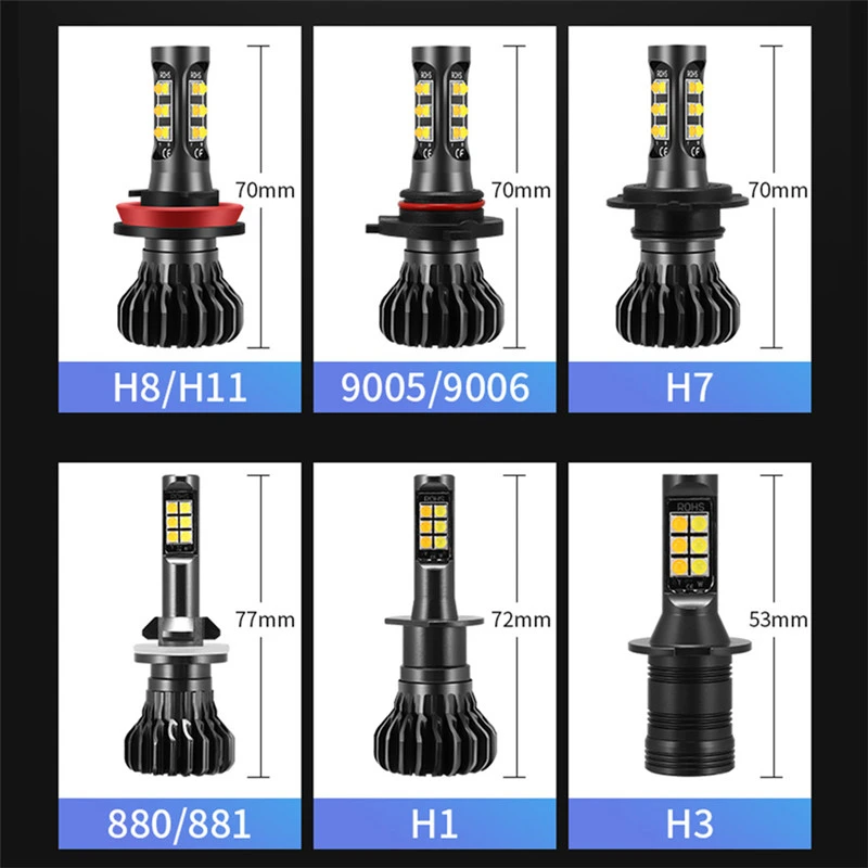 2 шт. Canbus H1 H3 H27 880 H27 881 H11H8 H9 H7 9005HB3 9006HB4 автомобильная светодиодная лампа для фары двойной Цвет автомобильный противотуманный фонарь белого и желтого цвета