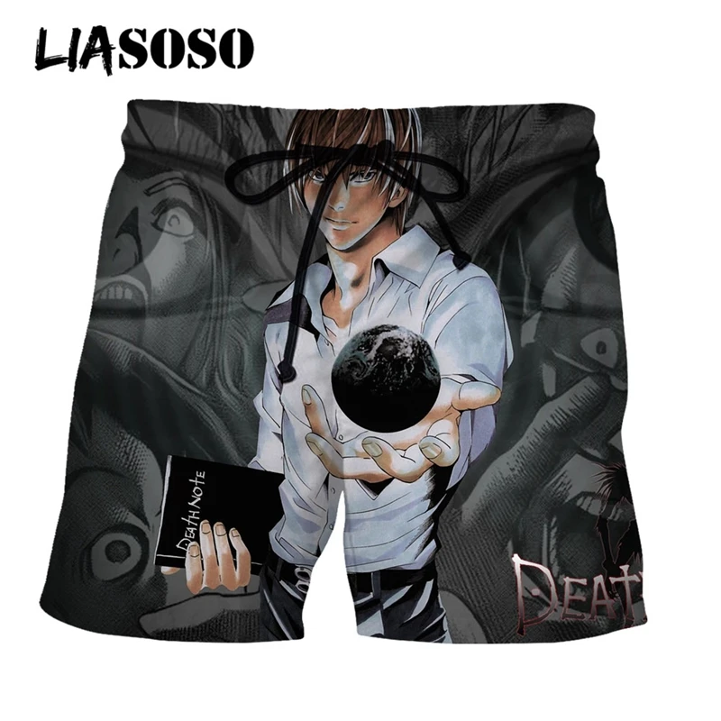 LIASOSO 3D Print Unisex Japanese Anime Death Note Men's Shorts Street Beach Sport Casual Shorts Loose Boardshorts Cool Trousers