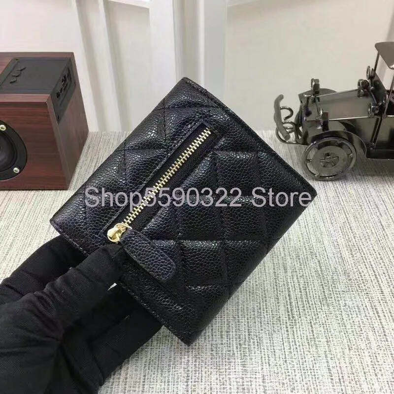 

High Quality 2020 Fashion Women's Short Purses Hasp Wallets For Female caviar leather sheepskin leather Free Shipping