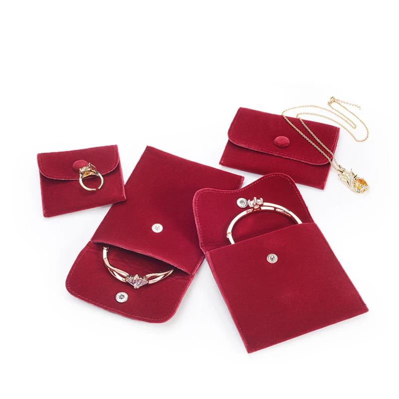Red Purple Jewelry Double Layer Velvet Envelope Bags With Button Wedding Earring Gift Packing Pouches Gray | Украшения и
