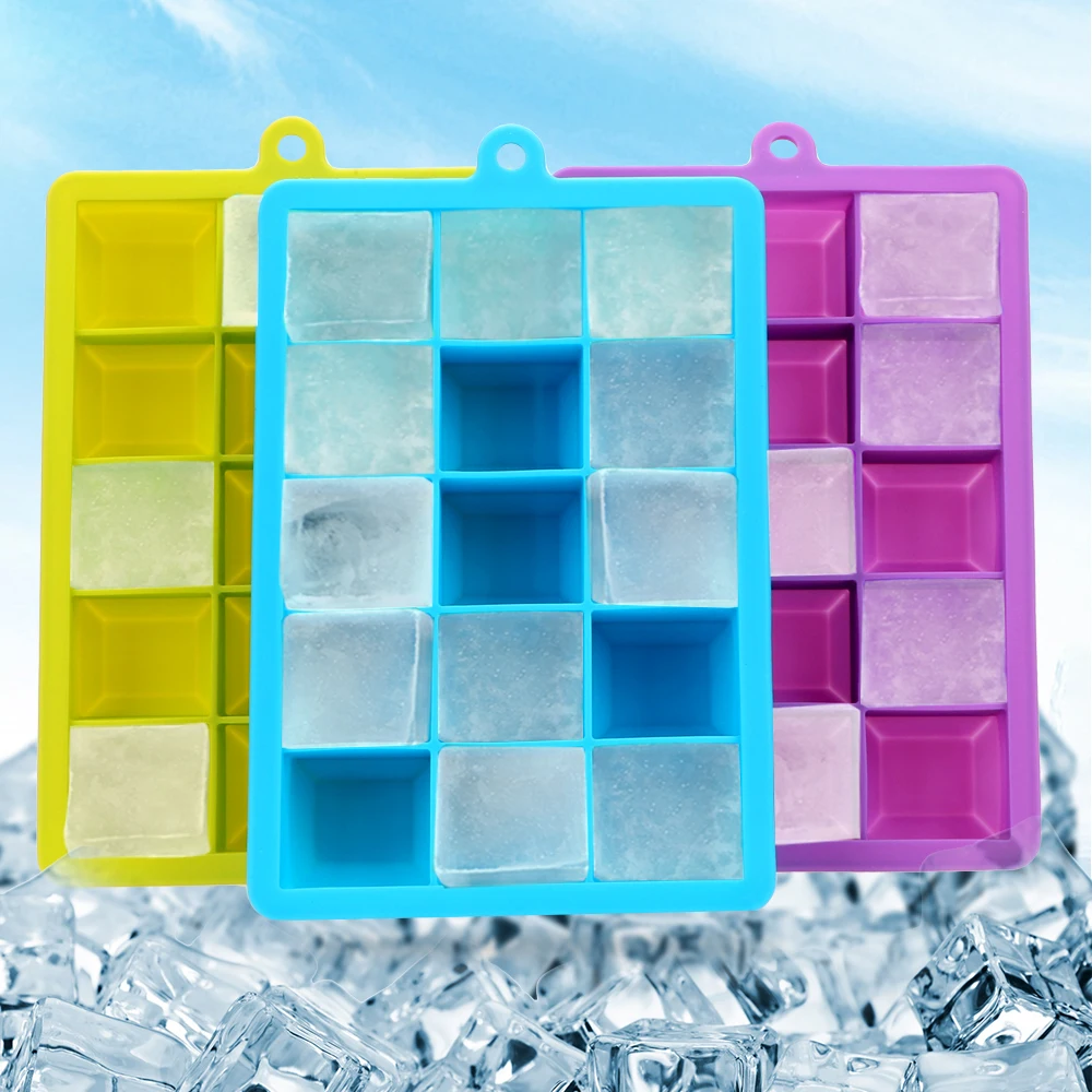 

ITIMO 15-Hole DIY Ice Mold Silicone Ice Cube Mold With Lid Square Shape Kitchen Tools Ice Cream Maker Whisky Ice Tray