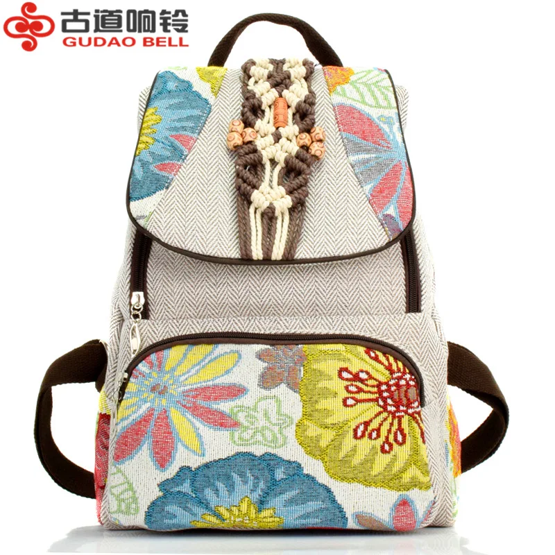 

Retro Bag Women's 2019 New Style Summer Retro Backpack Printed Hand-woven Accessories Cotton Linen Bag