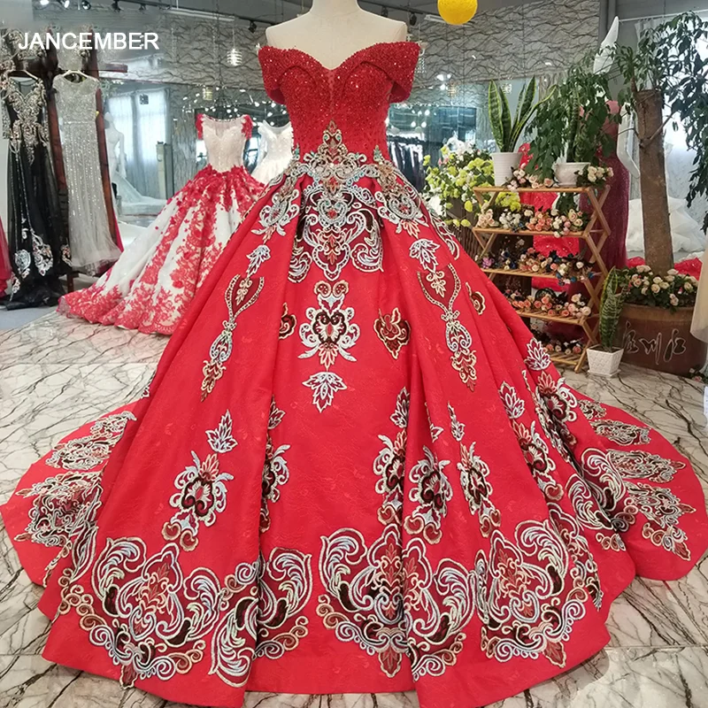LS68841 ослепительное красное с нежными узорами Роскошное винтажное вечернее