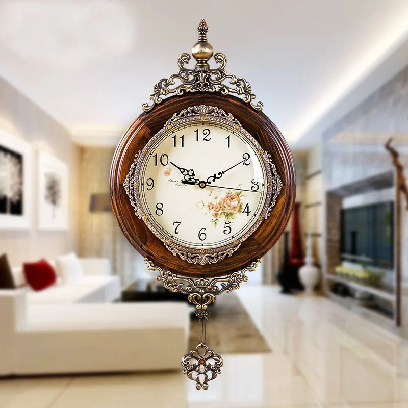 Günstige Europäische Antike Si Holz Wanduhren Pendel Decor Stille Quartz Bewegung Kunst Rand Wand Pendel Klassische Wanduhr