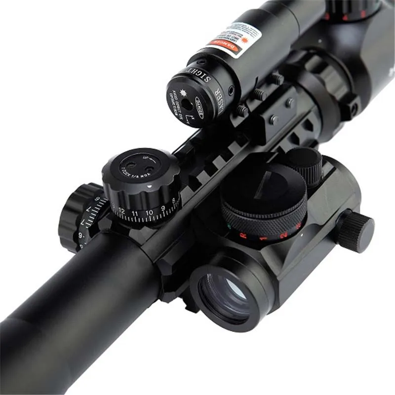 Охотничьи оптические прицелы тактические C3-9x40mm комбинированный прицел Охотничья винтовка с дальним красным лазерным прицелом, используемым для