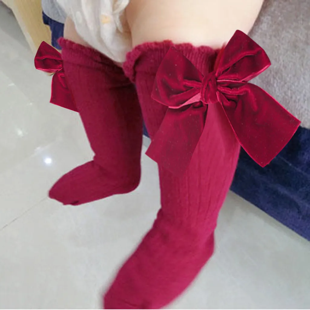 Socks New Kids Toddlers Girls Big Bow Knee High Long Soft Cotton Lace Baby Socks Kids Niekousen meisje Dropshipping Baby Socks