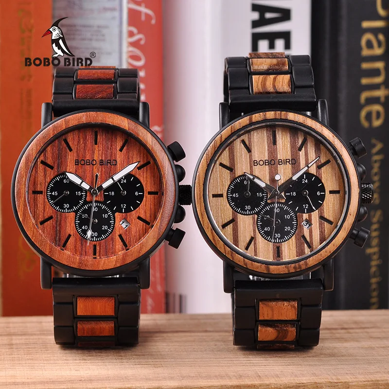 

BOBO Bird Genuine Product All Wood Table Quartz Watch Three-Eyed Multi-functional Watch MEN'S Watch Wood Table
