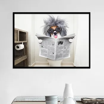 

Personality Alternative Animal Print Poster Dog Reading Newspaper Creative Canvas Painting Living Room Bar Wall Decor Pictures
