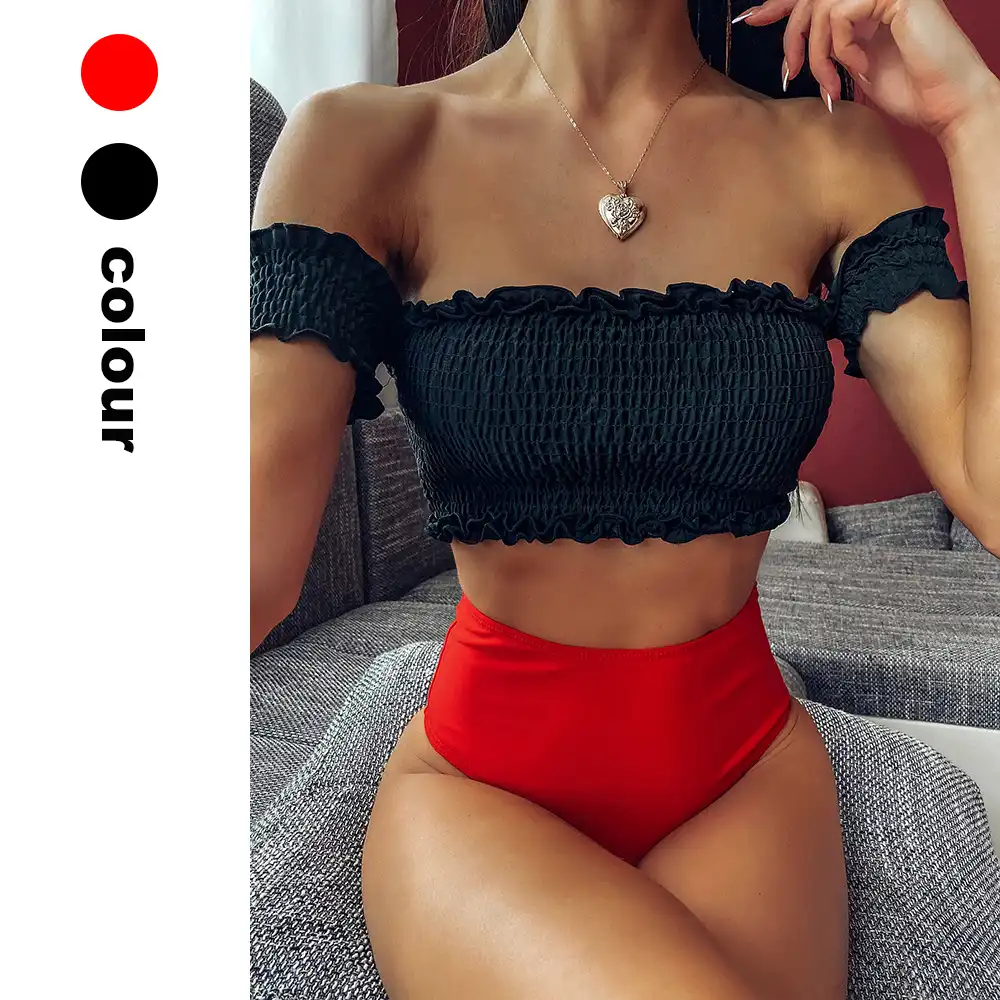 off shoulder bikini high waist