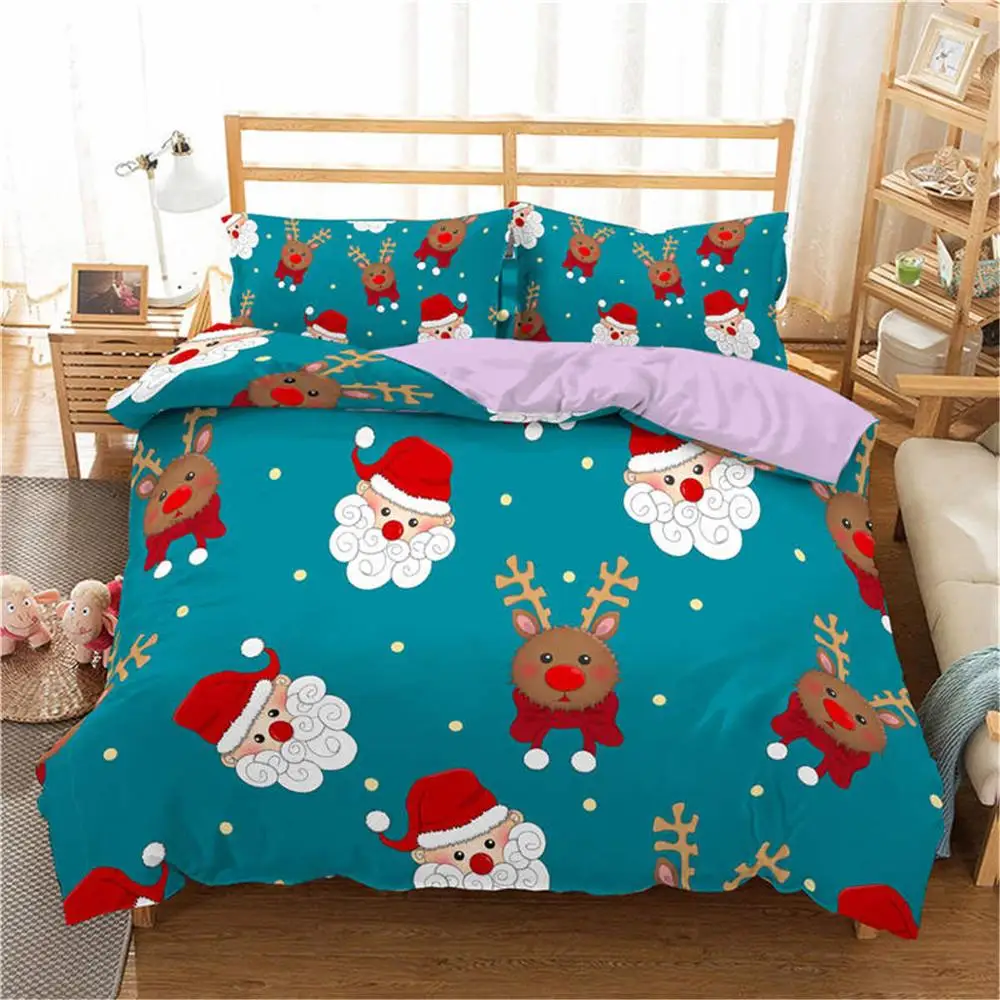 ZEIMON Merry Christmas 3d Bedding Set Deer Printed Bedspread Duvet Cover Set Queen King Microfiber Set Decor Home Textile 2/3pcs