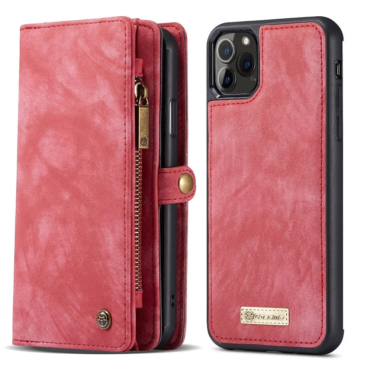 Чехол Me в стиле ретро, функциональный кожаный чехол, подходит для iphone 11Pro XS XR Max, кожаный чехол, вставная карта, наличные, сумка на молнии - Цвет: Розово-красный