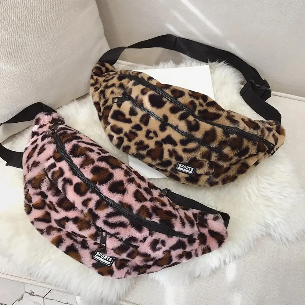 

Woman Wide Shoulder Strap Chest Bag Crossbody Bag Leopard Print Pockets Women Plush Shoulder Messenger Pack Purse Dropshipping
