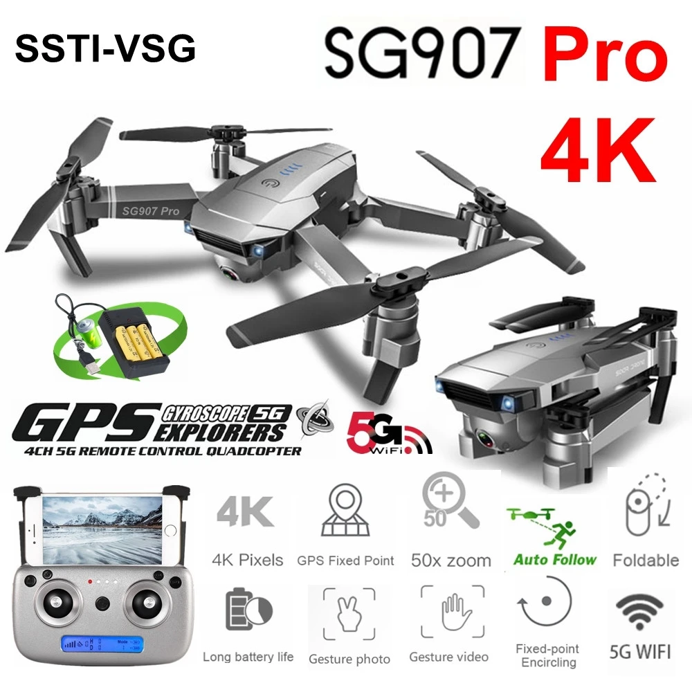 SSTI-VSG SG907 Pro GPS Дрон с 4K HD регулировкой камеры широкий угол 5G WIFI FPV RC Квадрокоптер Профессиональный складной Дрон E520S SSTI-VSG SG907 Pro GPS Дрон с 4K HD регулировкой камеры широкий угол 5G WIFI FPV RC Квадрокоптер Профессиональный складной Дрон E520S