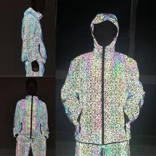 Светоотражающая одежда, парная цветная куртка с капюшоном в стиле хип-хоп для бега, уличная ветрозащитная куртка, Chaqueta de los hombres#3