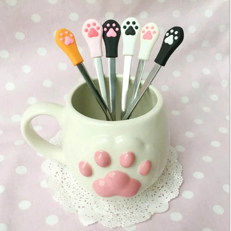 2Pcs Stainless Steel Cute Claw Coffee Spoons Fruit Fork Dessert Spoon Candy Teaspoon Cat Drink Tableware Kitchen Supplies Large