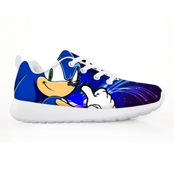 

ZB5-4Fashion Children's Shoes Sneakers for Children Boys Girl Pretty Sonic the Hedgehog Kids Casual Flats Breath Lace-up Shoes