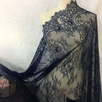 navy blue 3 м/лот классический дизайн нейлоновое платье ресницы кружева мягкий черный белый французский двусторонний Шантильи кружевная ткань - Цвет: navy blue