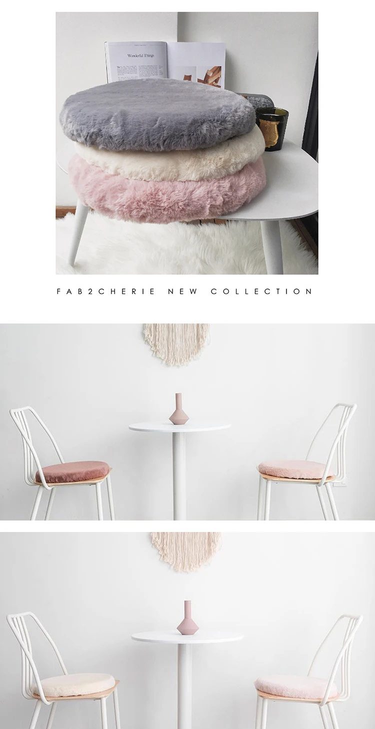 Round Plush Chair Cushion Fur Thickened Buttocks Cushion Bay Window Tatami Seat Mat Buttocks Decoration Solid Color Seat Pad