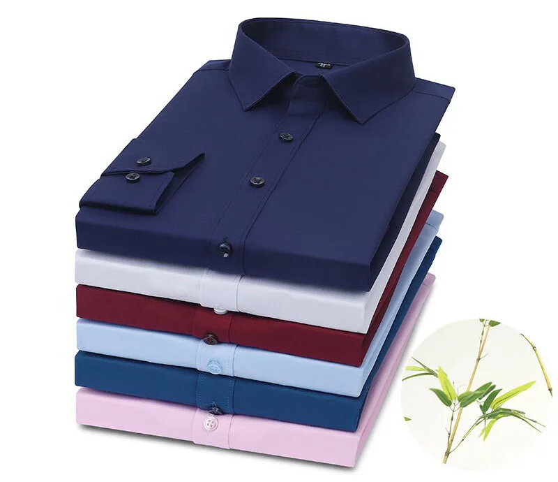 

2020 Man Polyester Solid Color Shirts Men's Slim Fit Long-Sleeved Square Collar Elasticity Shirts Blouse New Men's Social Shirts