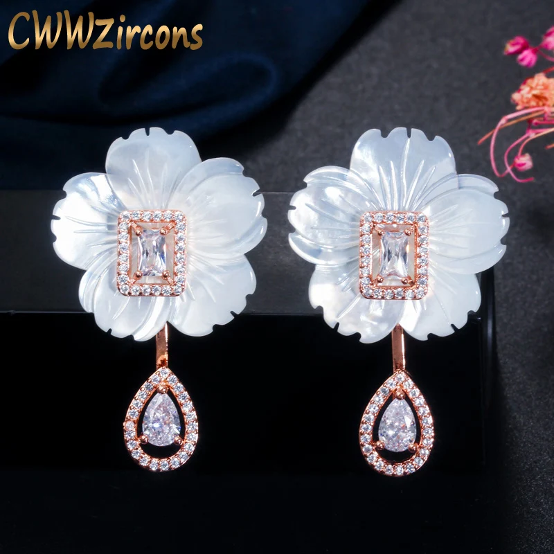 Женские серьги-подвески с цветком CWWZircons большие длинные серьги из розового