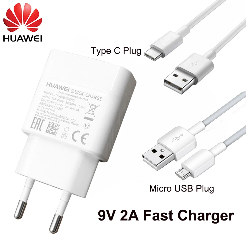 Зарядное устройство QC 2 0 для Huawei 9 В А кабель Micro USB Type-C быстрой зарядки Mate 7 8 S 10 Lite
