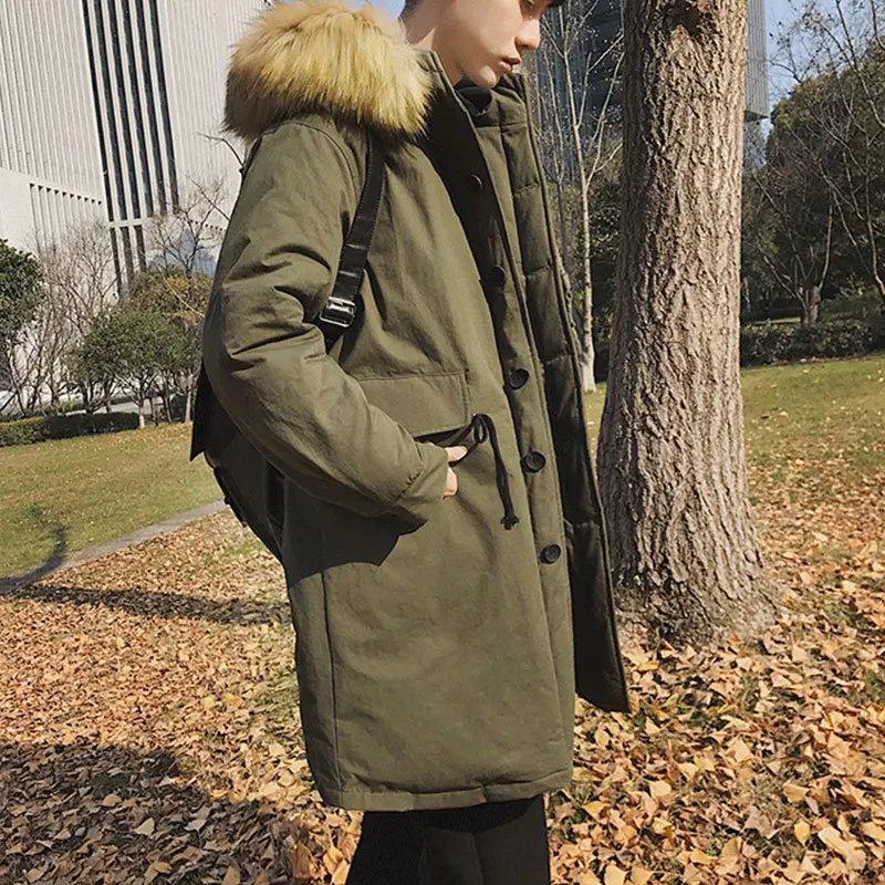Liketkit, Мужская Уличная одежда, длинные куртки, зима, новая корейская мода, однотонная большая парка с меховым капюшоном, пальто, Мужская Толстая теплая ветровка