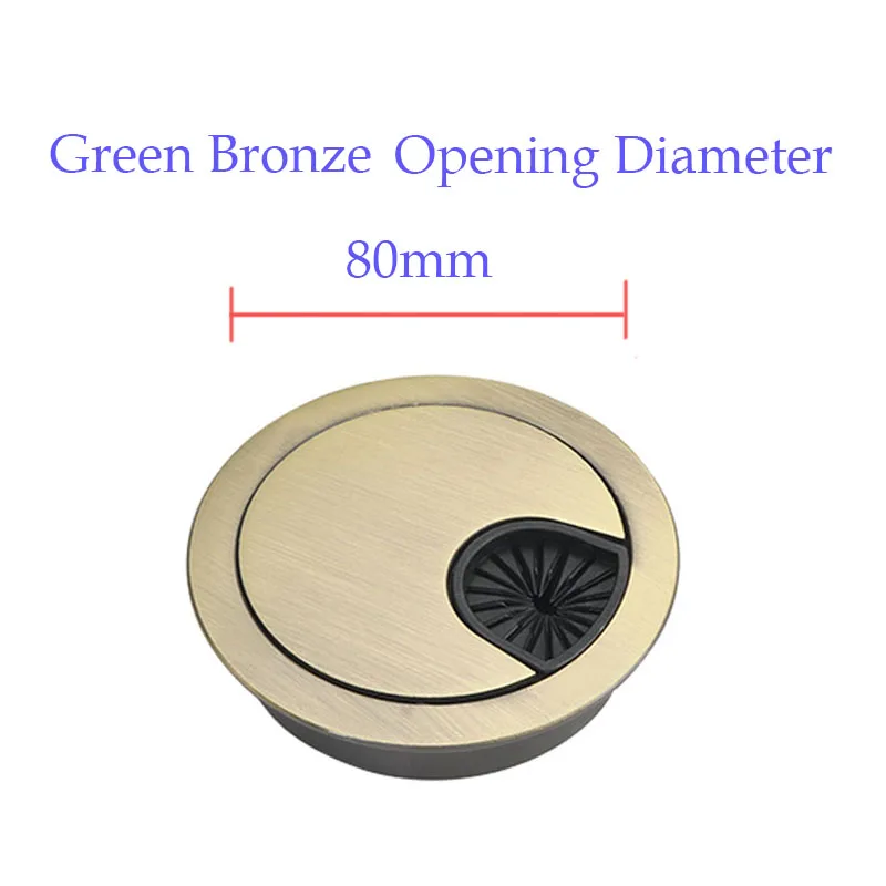 green bronze 80mm Оцинкованный сплав круглый стол линия отверстие крышка компьютерный стол разъем порт кабельный корпус крышка резьбовое отверстие настольный корпус из сплава - Цвет: green bronze 80mm