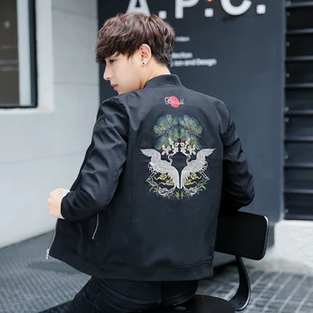 

2019 Fashion jacket men Chinese style embroidery slim fit brand clothing autumn spring jackets men plus size M-4XL outercoats