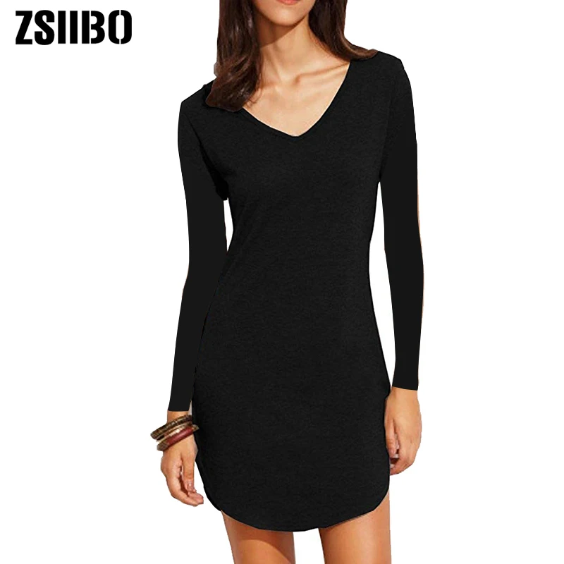 ZSIIBO весна осень зима женские длинные с коротким рукавом облегающие рубашки мини платья Juniors платье Топ Прямая поставка - Цвет: Black Long Sleeve