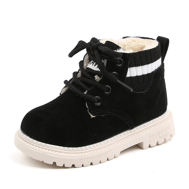 BLACK damian Children Fashion Boots Winter Wool Teen Girls Chelsea Boot With Zip Big Boys Snow Boots Leather Sneakers Baby Kids size 21-30 - Цвет: BLACK damian