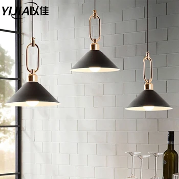

Nordic Retro Lights Iron Lampshade Black Vintage Industrial Pendant Light Nordic Minimalist island-kitchen Restaurant Bar Loft